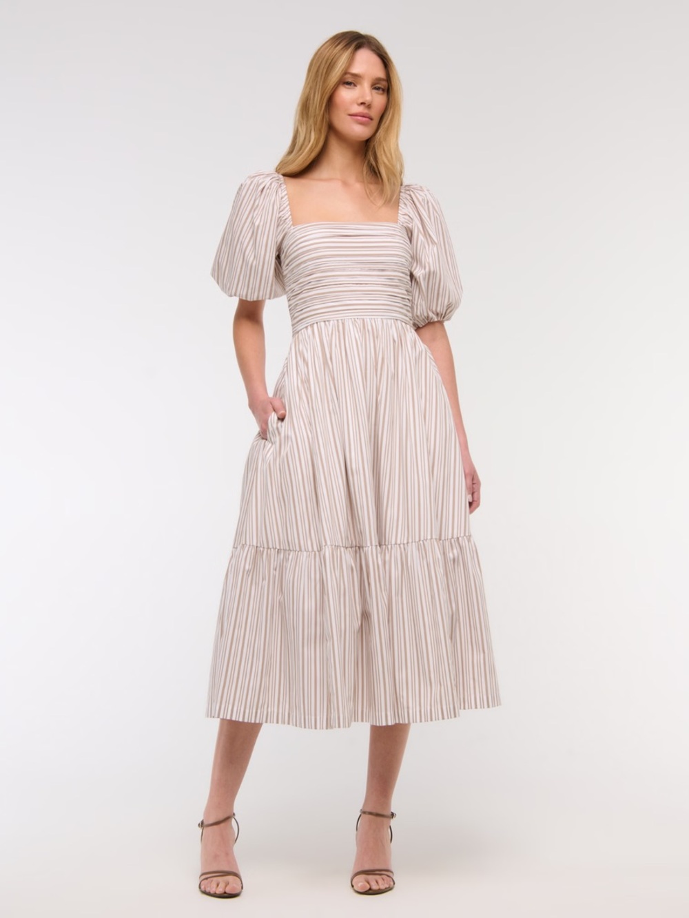 Abercrombie & Fitch Emerson Poplin Puff Sleeve Midi Dress